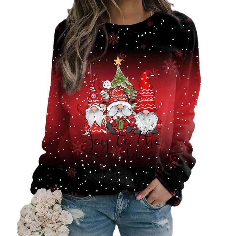 European and American Women's Christmas Theme Printed Loose Knitted Long Sleeve t 2024 New Casual Fashion Trendy Clothing