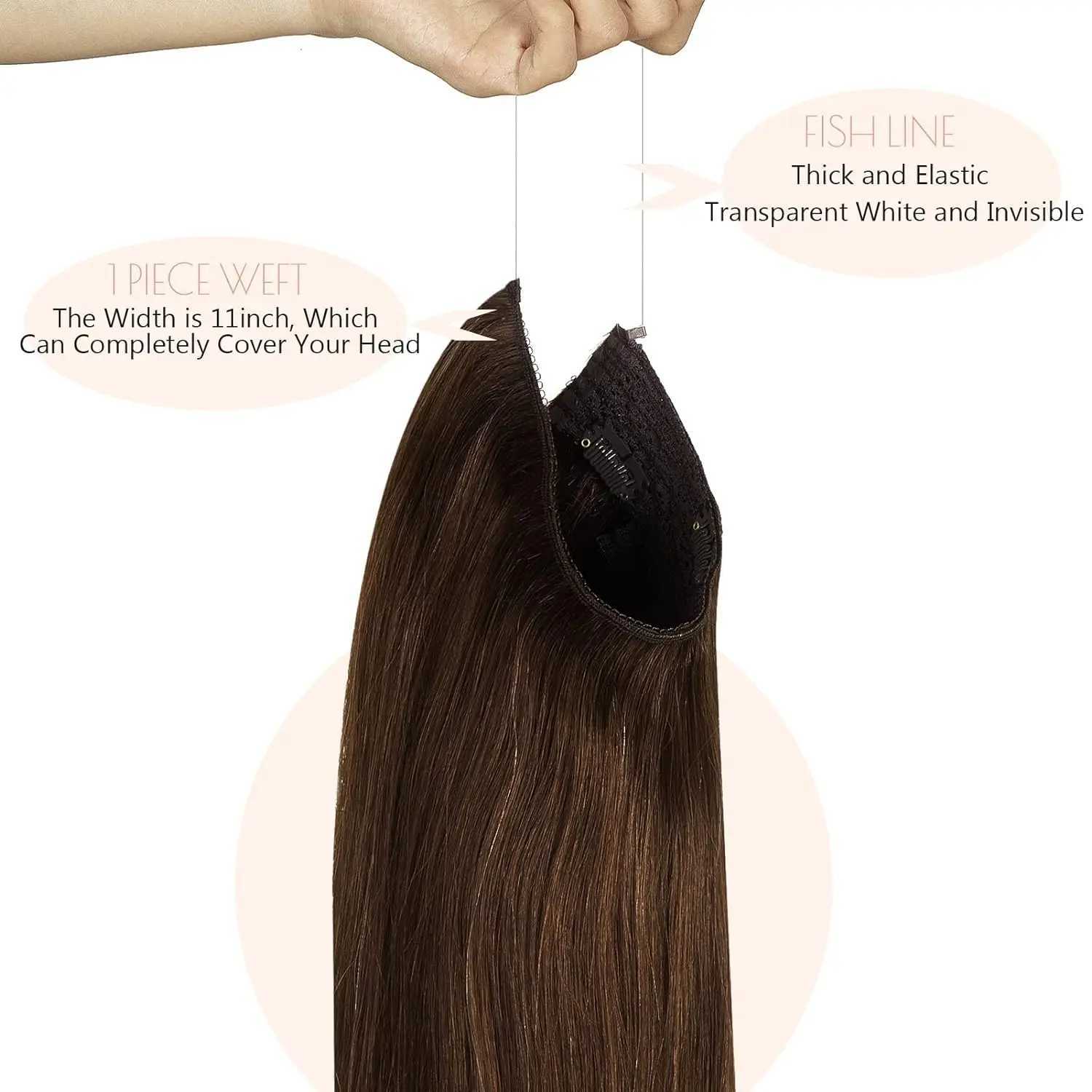 Human Hair Extensions Invisible Wire Hair Extensions Black Remy fish line hair Hairpiece with Fish LineXJ241216