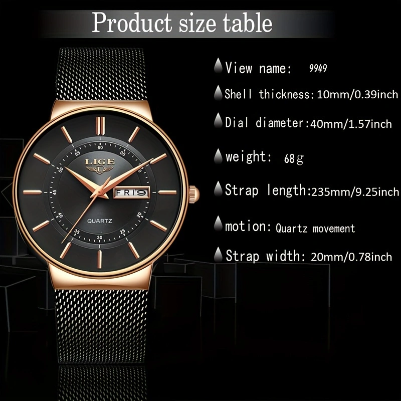 LIGE 2024 Luxury Men Watches Waterproof Ultra Thin Date Clock Male Steel Strap Casual Quartz Watch Men Sports Wrist Watch