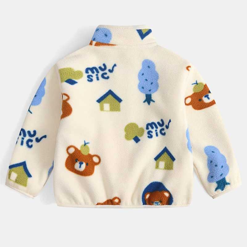 2-7 Years Boys Autumn Winter Printed Polar Fleece Jacket For Girls Fashion Stand Collar Plush Coat Cardigan Kids ClothesXJ241214