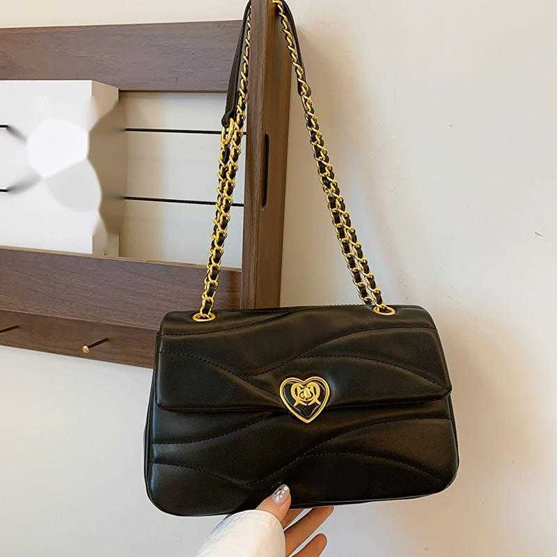 Premium texture heart embroidered small square bag niche light luxury design new summer chain shoulder crossbody bag