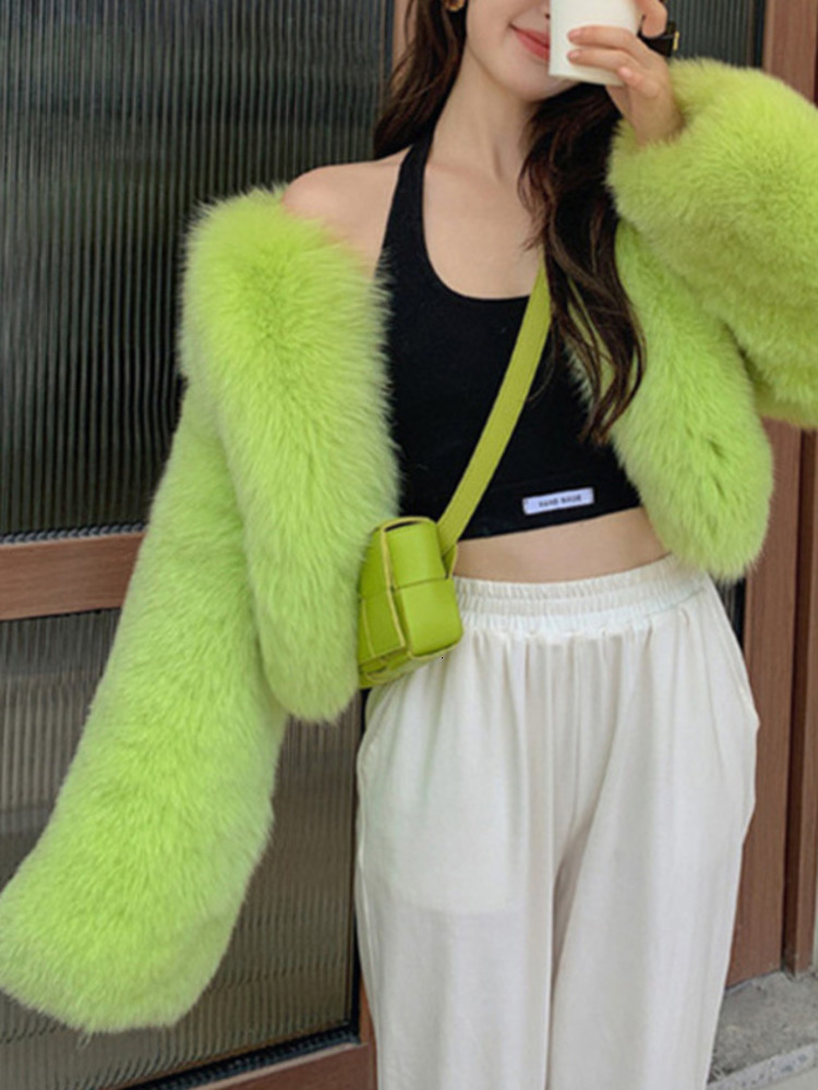 Fashion Tide Jacket O Neck Cardigan All Match Solid Color Casual Faux Fur Coat Women Autumn Winter 1838