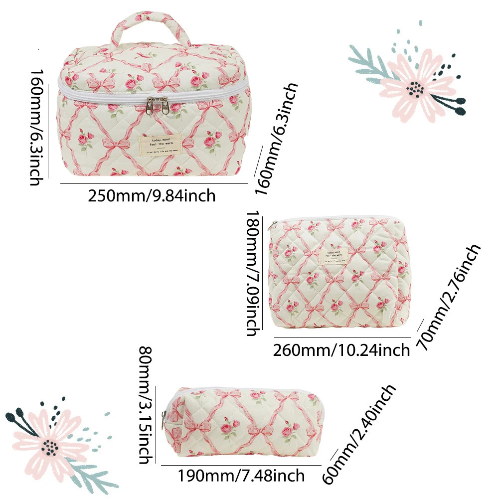 3-Piece Makeup Bag Set Portable Makeup Bag Large Capacity Bedding Coquette Makeup Bag Travel Vacation Beauty Bag 241212