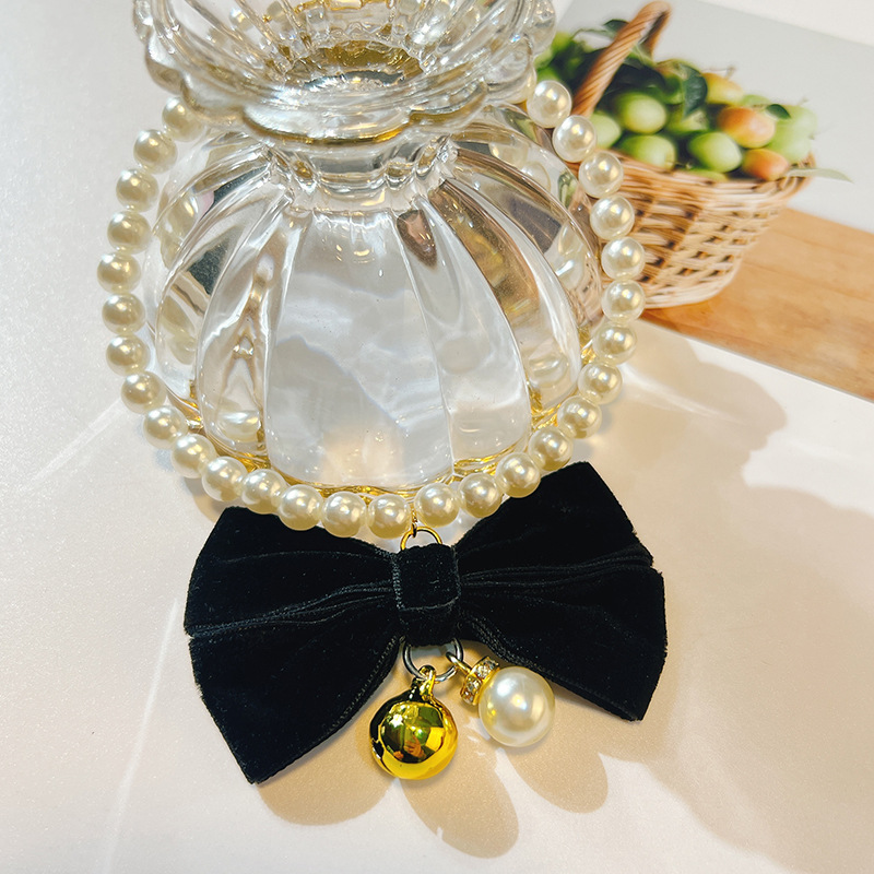 Cats Collar Cute Adjustable Pearl Dog Bell Necklace Jewelry Pearl Bow Pet Collar Elegant Party Dress Collar
