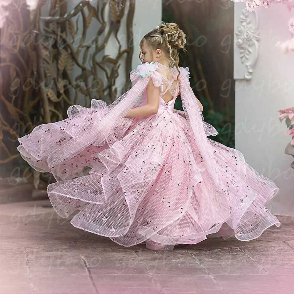 Girl's Dresses Customized Pink Flower Girl Dresses for Weddings Birthday Princess Kids Little Pageant Dresses for Girls First Communion Gown H241