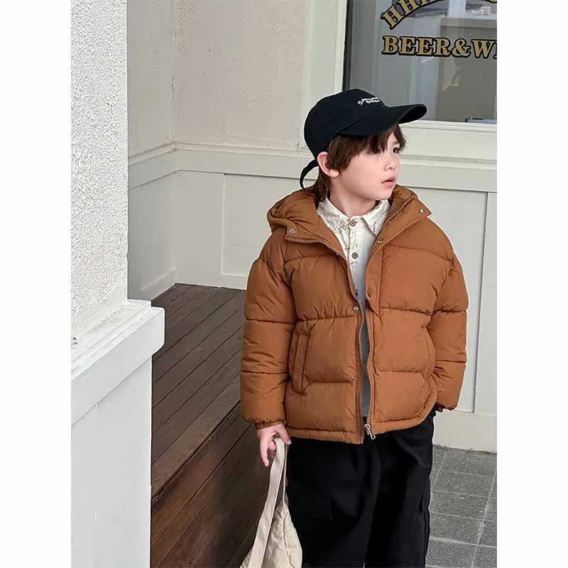 Kids Thickened Jacket Boys Warm Hooded Cotton Clothing Girls Padded Coat Winter Solid Color Casual Outerwear Childrens SnowsuitXJ241214