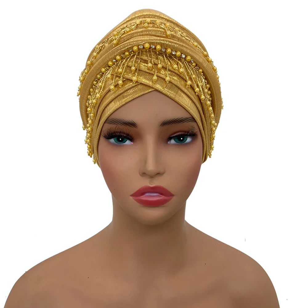 Elegant African Car gel Headband Womens Headband Packaging Cover Beads Tassel Womens Cap 241216