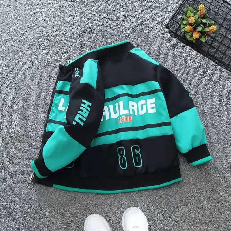2024 Spring and Autumn Boys Motorcycle Sle Letter Long sleeved Hooded Zipper Coat Childrens Clothing 1-8YXJ241214