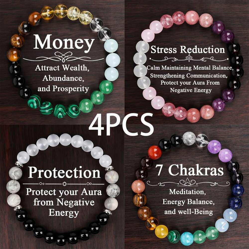 Bohemian Chic 4pcs Beaded Bracelet Set with Natural Citrine, Malachite, Rose Quartz Tiger Eye - Elegant Protection & Wealth Attraction Jewelry Gift for Women