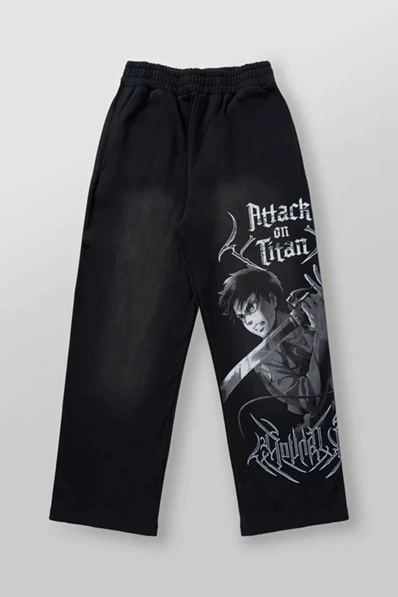 New American sweatpants Gym fitness running stretch collaboration anime cool jogger cotton terry printed wide-leg casual pants X241216