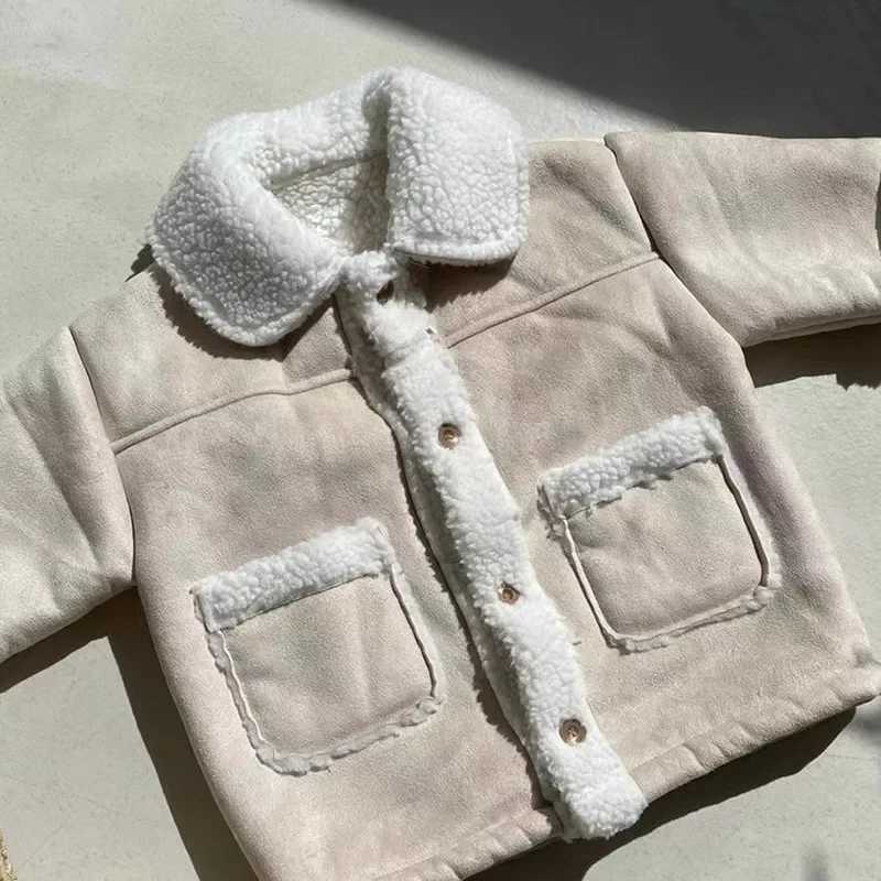 4387 Children Coat 2024 Autumn Korean Color Matching Boys Cardigan Coat Retro Casual Lamb Wool JacketXJ241214