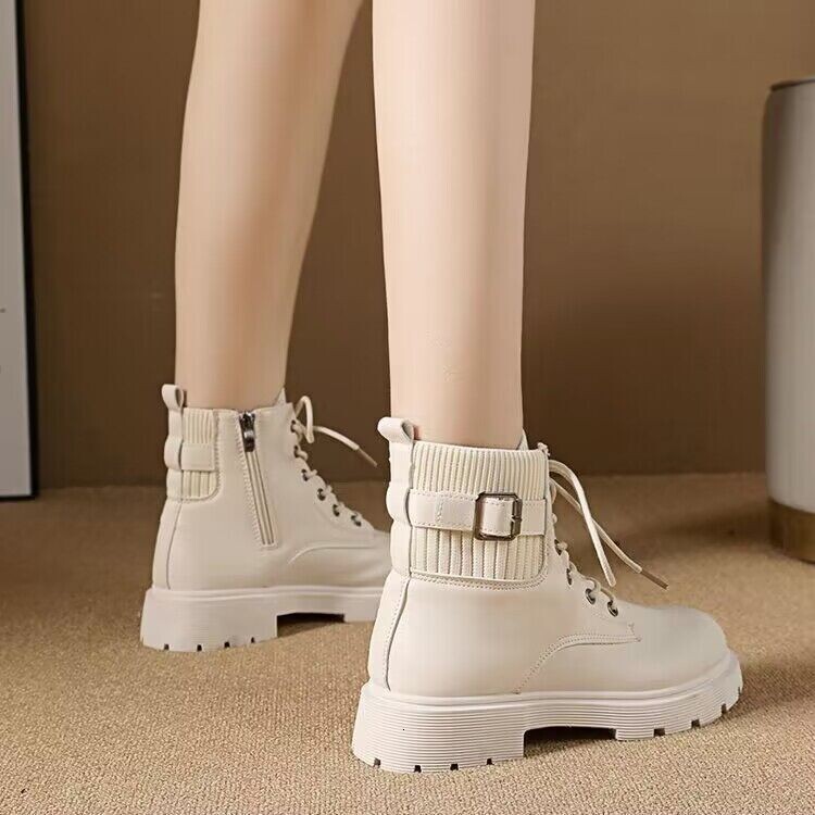 Popular Korean version thick soled and plush sock tube boots, short tube Martin boots, soft soled non slip cotton shoes, 2024 autumn/winter trendy lea