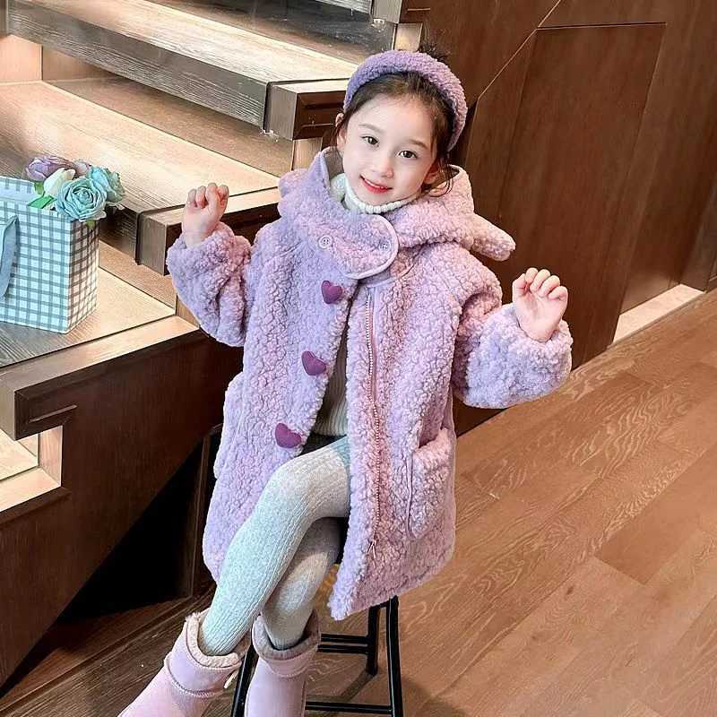 Winter Girls Fleece Coats Autumn Children Cotton-Padded Jackets Kids Clothing Baby Hooded Outerwear Princess Costumes 2-8 YearsXJ241214