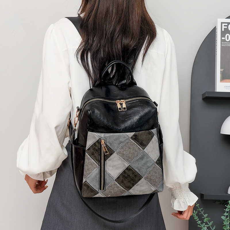 Backpack women, model for women, PU soft leather fashionable diamond grid multifunctional travel backpack 241215