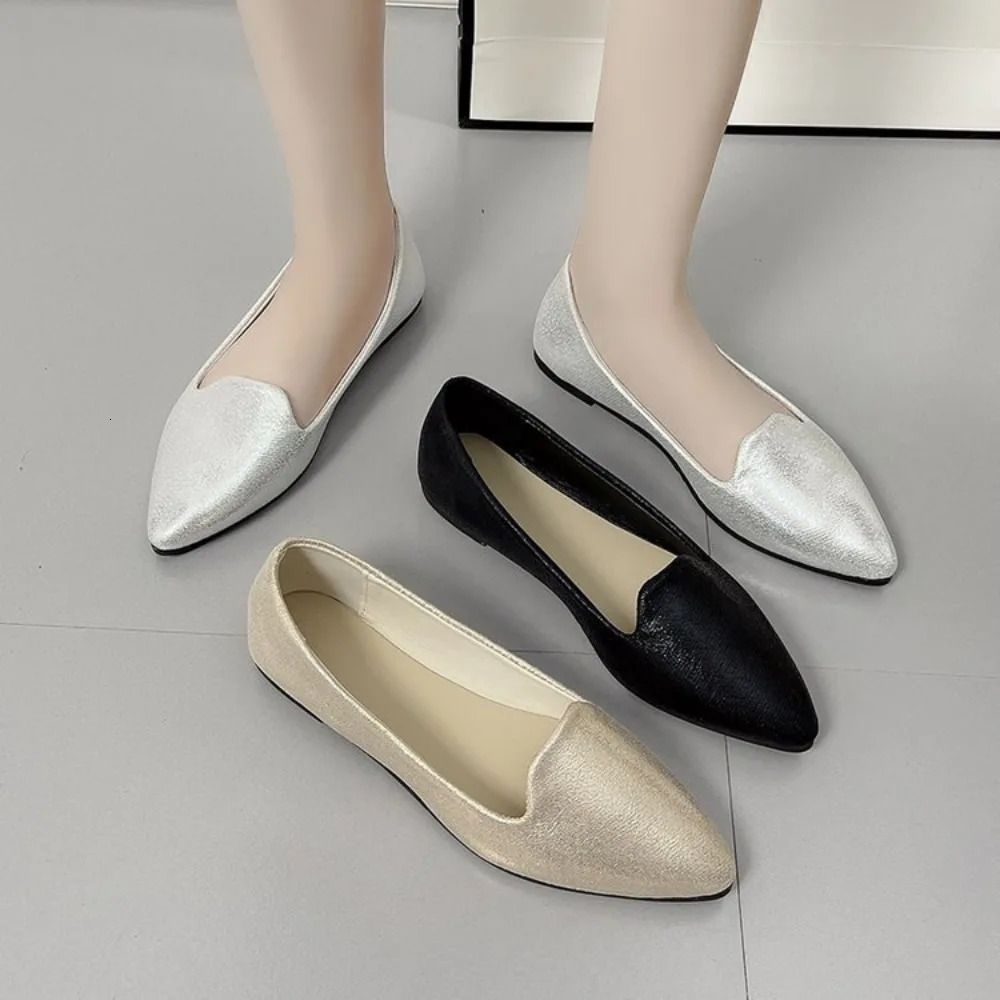 Womens 2024 Fashion Slide Breathable Elastic Ballet Shallow Flat Soft Bottom Corner Toes Enlarged Size 43 Boat Shoes 241213
