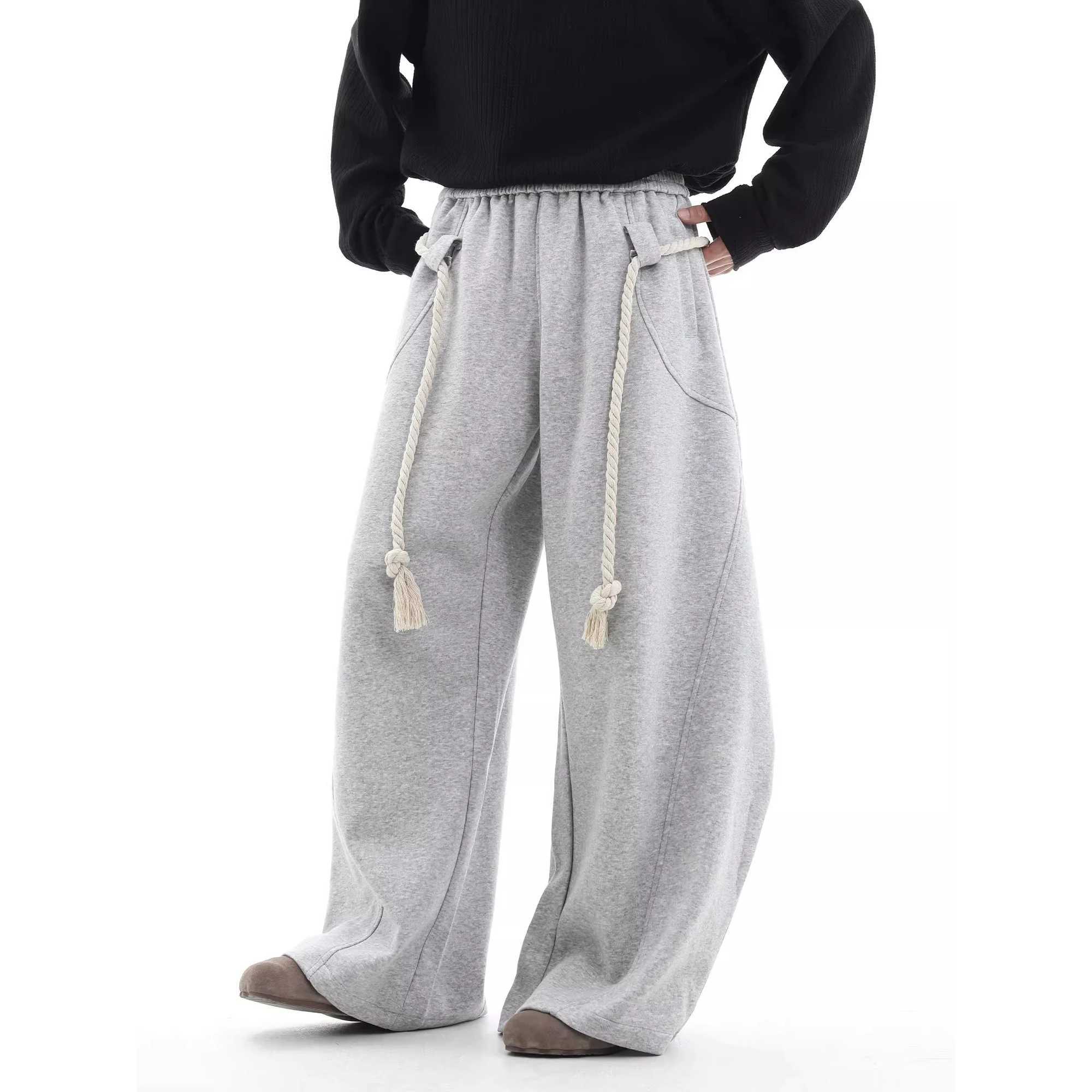 Baggy Sweatpants Men Wide Leg Gray Long Drawstring Casual Baggy Joggers Pants Curved Blade Type Design Lantern Pants Oversized X241216
