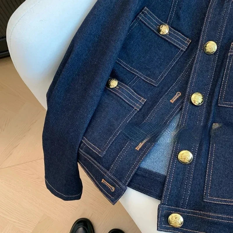 Womens denim jacket spring button vintage Chaquetas Korean fashion blue chic Ropa De Mujer jeans bomber 241211