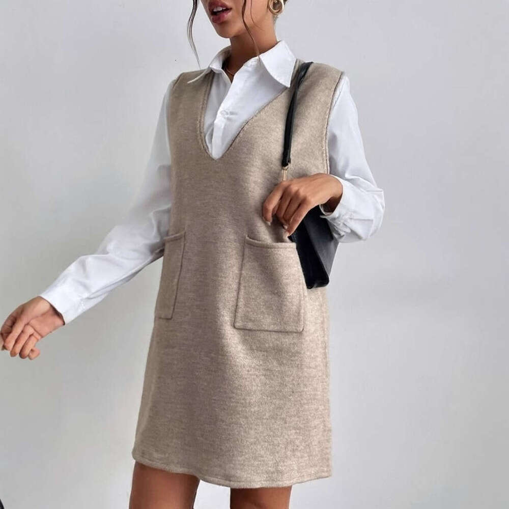European And American Autumn Women's Long Double-Sided Vest Skirt Solid Color Sleeveless Dress Fashionable Quality Classic