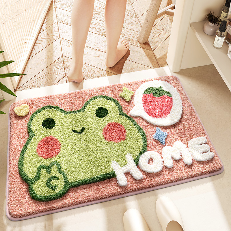 Cartoon animal bathroom anti slip mat, quick drying foot mat, household bathroom floor mat, strong absorbent plush carpet