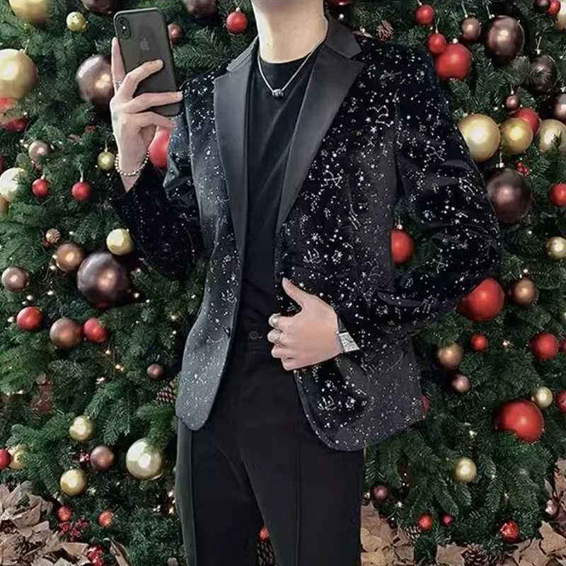 Spring Autumn Casual Suit Jacket Men European American Printed Slim Fit Personalized Suit Jacket Trendy Brand W241216