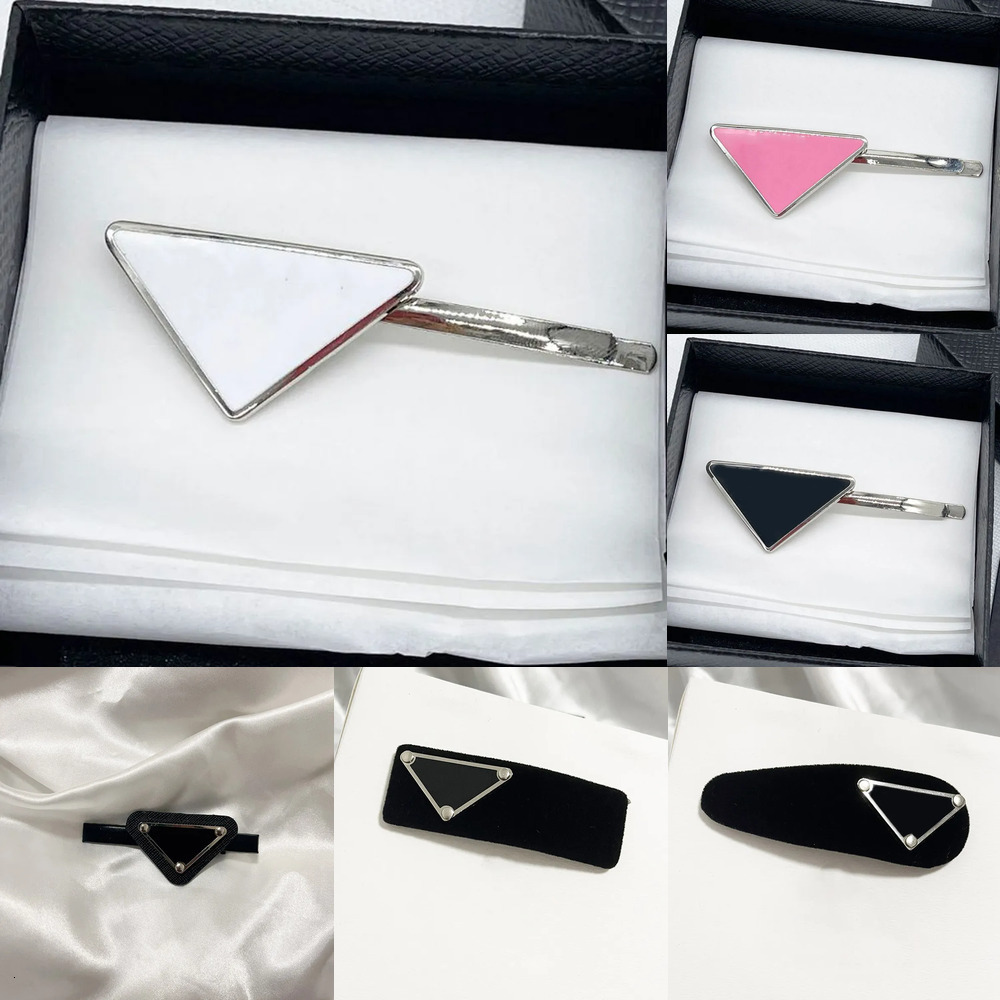 Wholesale Famous Women HairJewelry Black White Pink Triangle Classic Hair Clips Duckbill Barrettes Hairpin Charm Hairclips Christmas Hairs Accessories