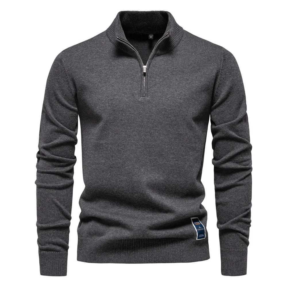 2025 New Autumn Cotton Zipper Pullover for Men Fashion Casual Social Men Sweaters Mock Neck Polo Warm Winter Knitted Sweater MenXJ241216