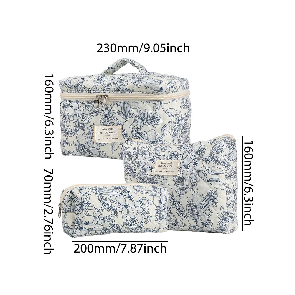 3 Flower Toilet Bags Cotton Quilted Makeup Organizer Storage Bag Large Capacity Makeup Organizer 241212