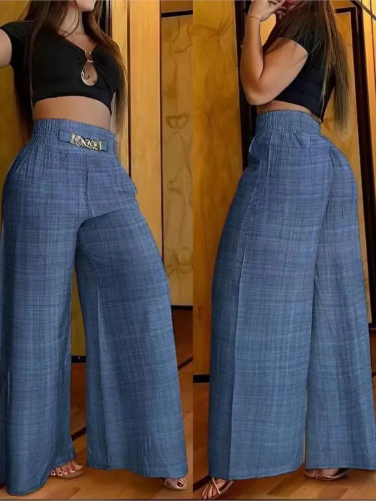 Womens casual long Trouser fashionable solid office womens high waisted Flared Pants clothing 2023 elegant 241212