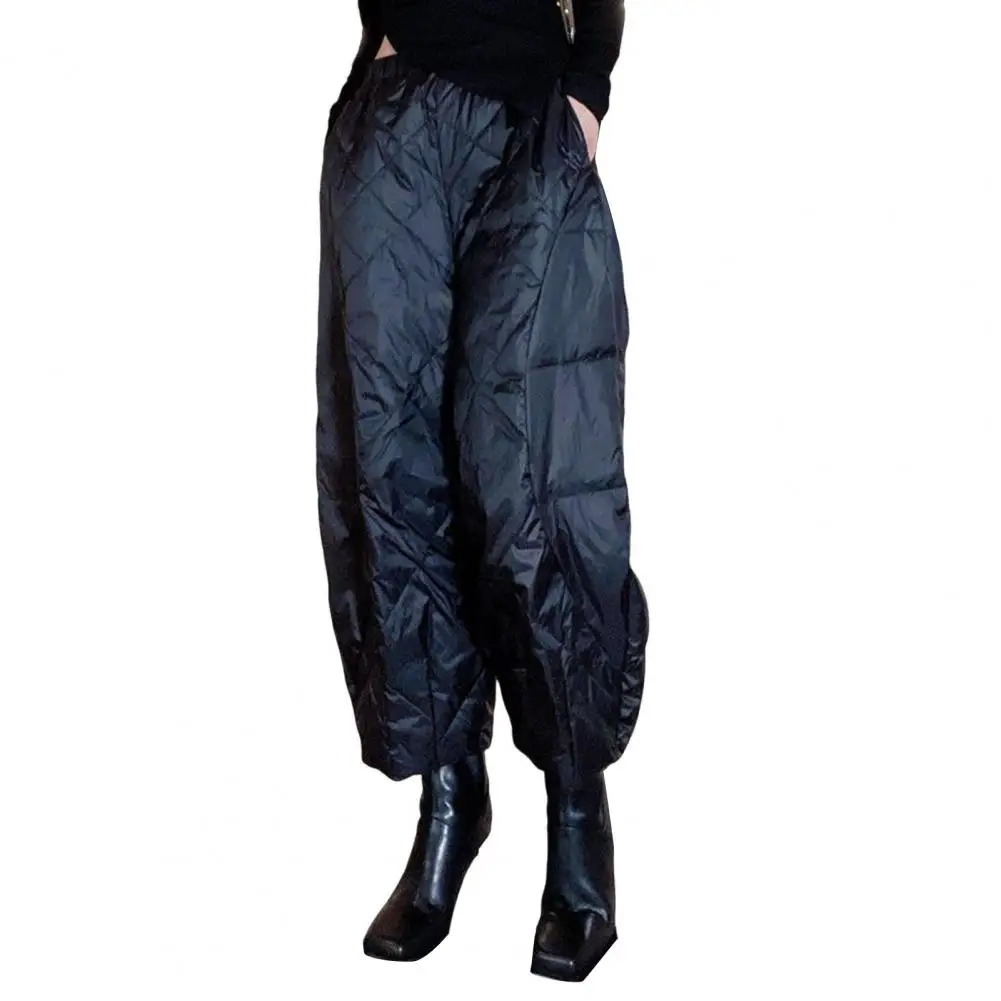 Cotton Warm Thick Harem s Pants Elastic Waist Wide Legs Trouser with Pocket Solid Color Thin 241212