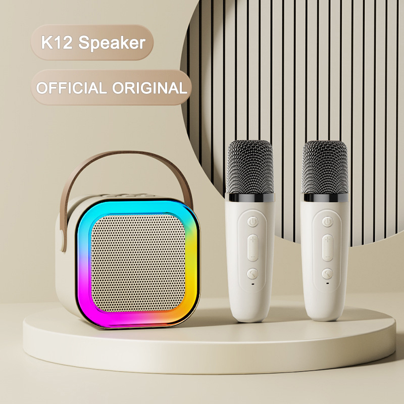 New K12 Karaoke Machine Portable Bluetooth Speaker With 1-2 Wireless Microphones HiFi Family Singing Loudspeaker Children's Gift Long Standby