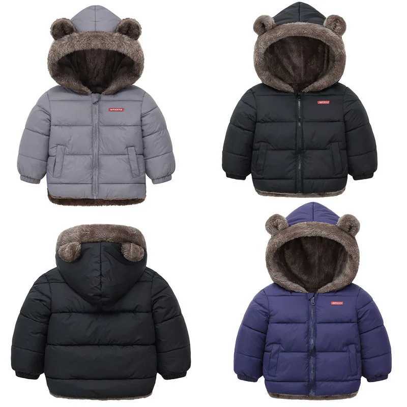 New Kids Hooded Thick Coats Winter Childrens Fleece Warm Outerwear Cashmere Padded Jackets Boys Girls Cotton Coats 1-6 YearsXJ241214