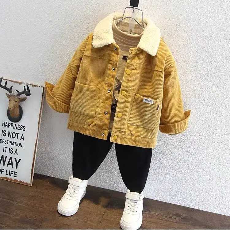 Girls winter thick warm jacket Korean boys and girls wearing lamb wool outerwear thick corduroy cotton jacketXJ241214