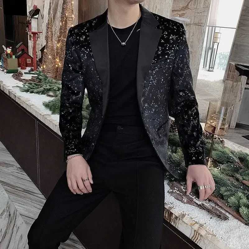 Spring Autumn Casual Suit Jacket Men European American Printed Slim Fit Personalized Suit Jacket Trendy Brand W241216