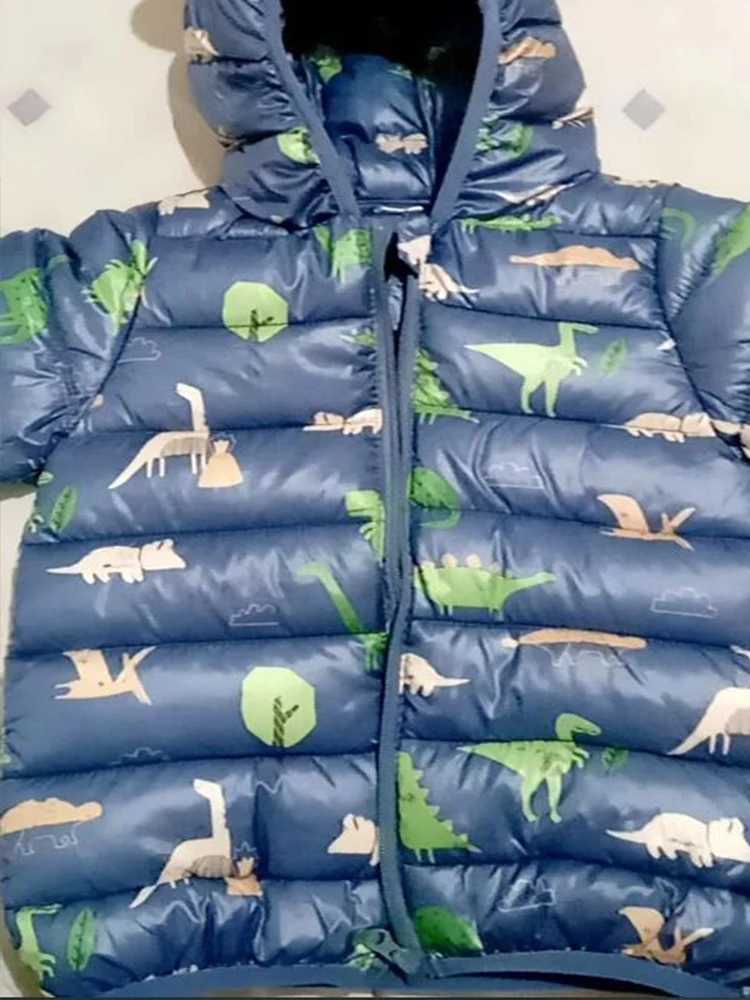 Kids Boy Lightweight Down Jacket Girl Baby Dinosaur Outerwear Hooded Coat Autumn Winter Clothes Christmas Birthday GiftsXJ241214