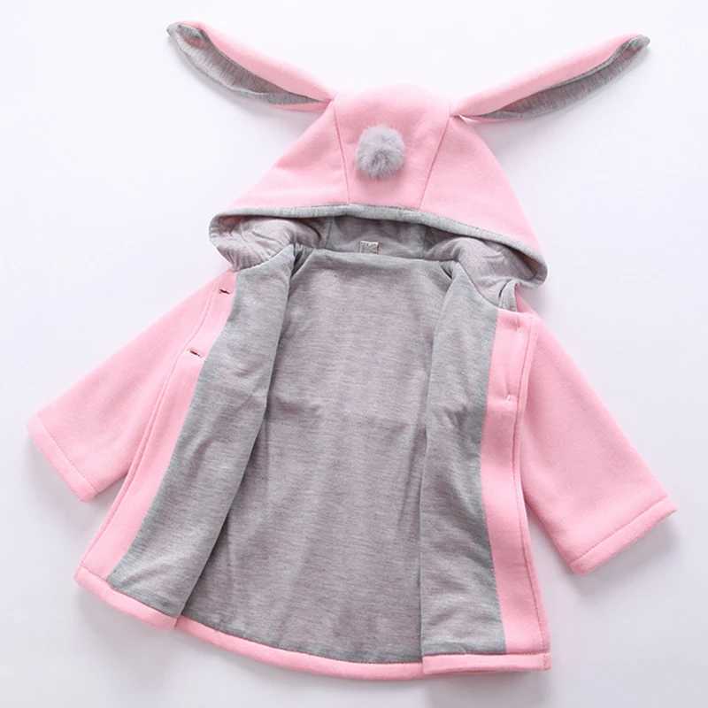 Spring Baby Girls Jackets Cute Rabbit Ear Cotton Autumn Kids Outerwear Children Hooded Coats 1 2 3 4 5 Year Toddler Girl CoatXJ241214
