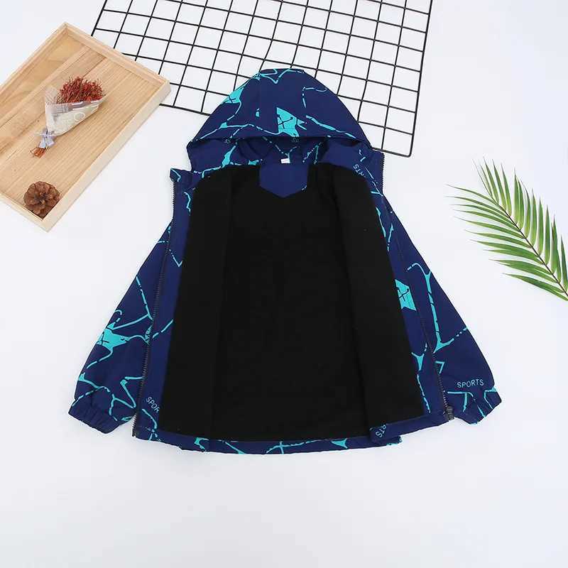 Boys jacket spring and autumn new childrens plus thin velvet windproof jacket early winter trench coat 4 5 6 8 12 years oldXJ241214