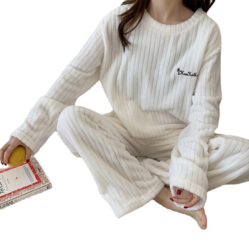 X126-Coral Fleece Pajamas Women's Long Sleeve Thickened Home Clothes Crescent Peach Comfortable Cotton Velvet Large Size Fashion Women's Sui