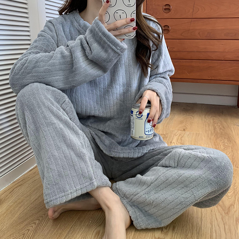 X126-Coral Fleece Pajamas Women's Long Sleeve Thickened Home Clothes Crescent Peach Comfortable Cotton Velvet Large Size Fashion Women's Sui