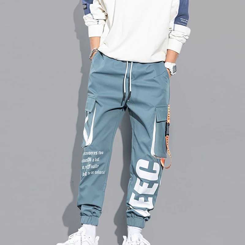 Men Drawstring Casual Pants Ribbon Tassel Pocket Hip Hop Joggers Cargo Pants Workout Sweatpants Trousers Sweatpants Streetwear X2503191