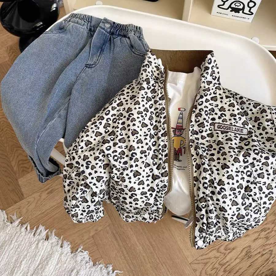 Childrens Autumn New Coat Double sided Leopard Print Jacket for Boys and Girls Loose Top Childrens Clothing FashionXJ241214