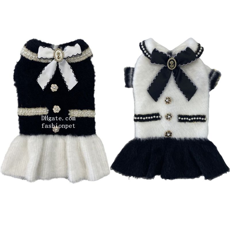 Luxury Dog Sweater Dress with Bowtie, Mink Fur Fabric Dog Turtleneck Pullover Knitwear for Puppy Dogs Girls Cold Weather Sweater, Suitable for Small D