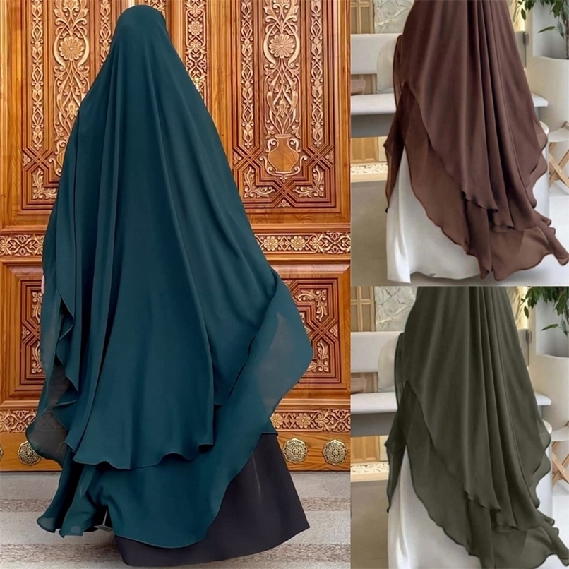 Long Khimar Plain Chiffon Double Layer Muslim Womens Prayer Scarf Dubai Turkiye Headband Ramadan Niqab Back Length 159cm 241216ww
