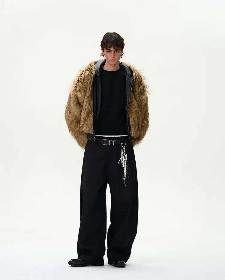 Tung Sung Short Faux Cotton Coats Trendy Vintage Casual Reversible Coat Fur Integrated Hooded Silhouette Jacket Men