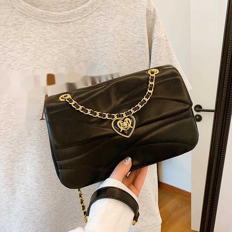 Premium texture heart embroidered small square bag niche light luxury design new summer chain shoulder crossbody bag
