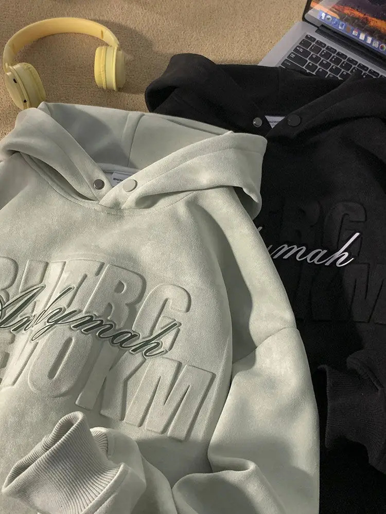 American autumn and winter trend mens retro steel sealed letter hanging hoodie couple loose casual top Halajuku 241214