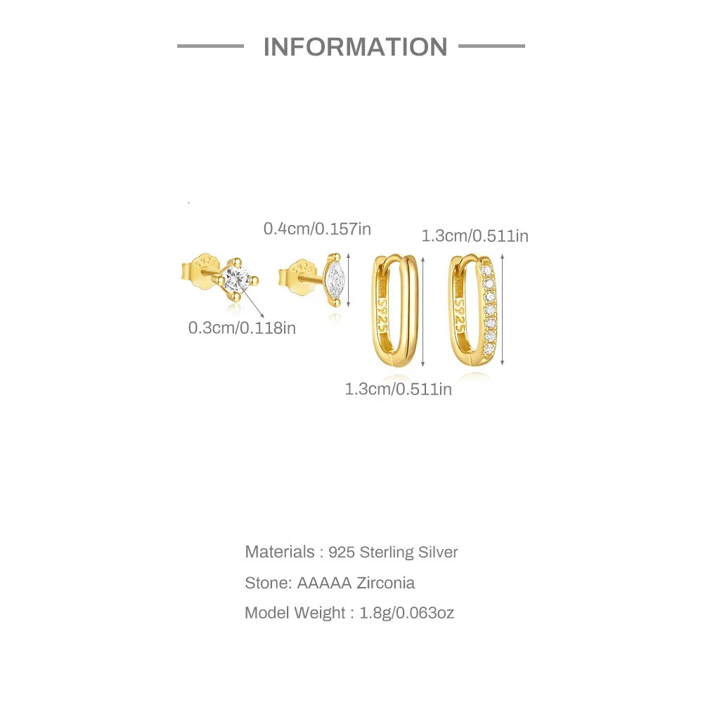VAL 925 Sterling Silver Korea Simple Square Zircon Earrings Set Round Earrings For Women Birthday Party Jewelry Gifts 241214