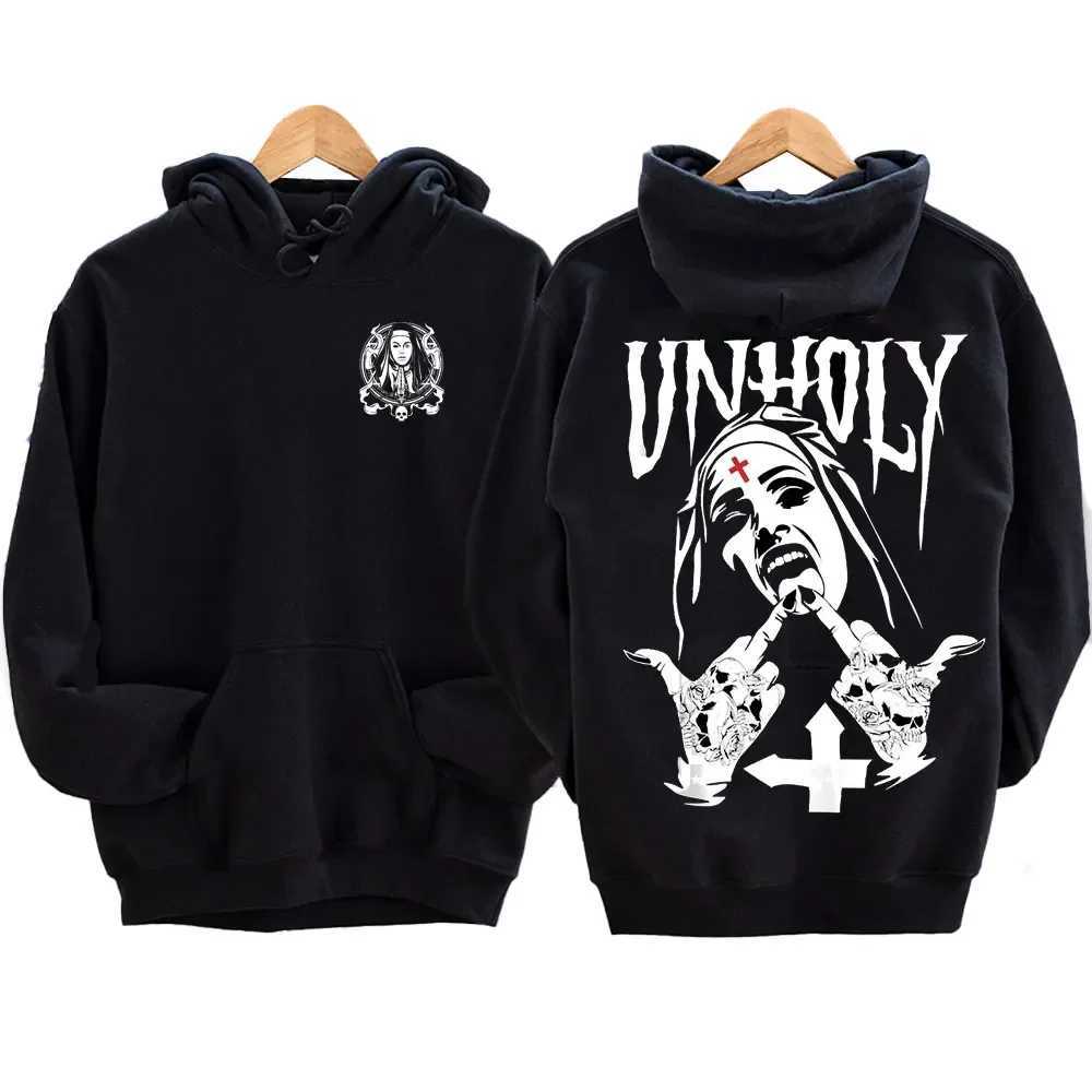 The Bad Nun Satan Strt Hip-Hop Nun Print Flce Sweater Harajuku Autumn and Winter Casual Long-sleeved Antisocial Men Hoodie X241216