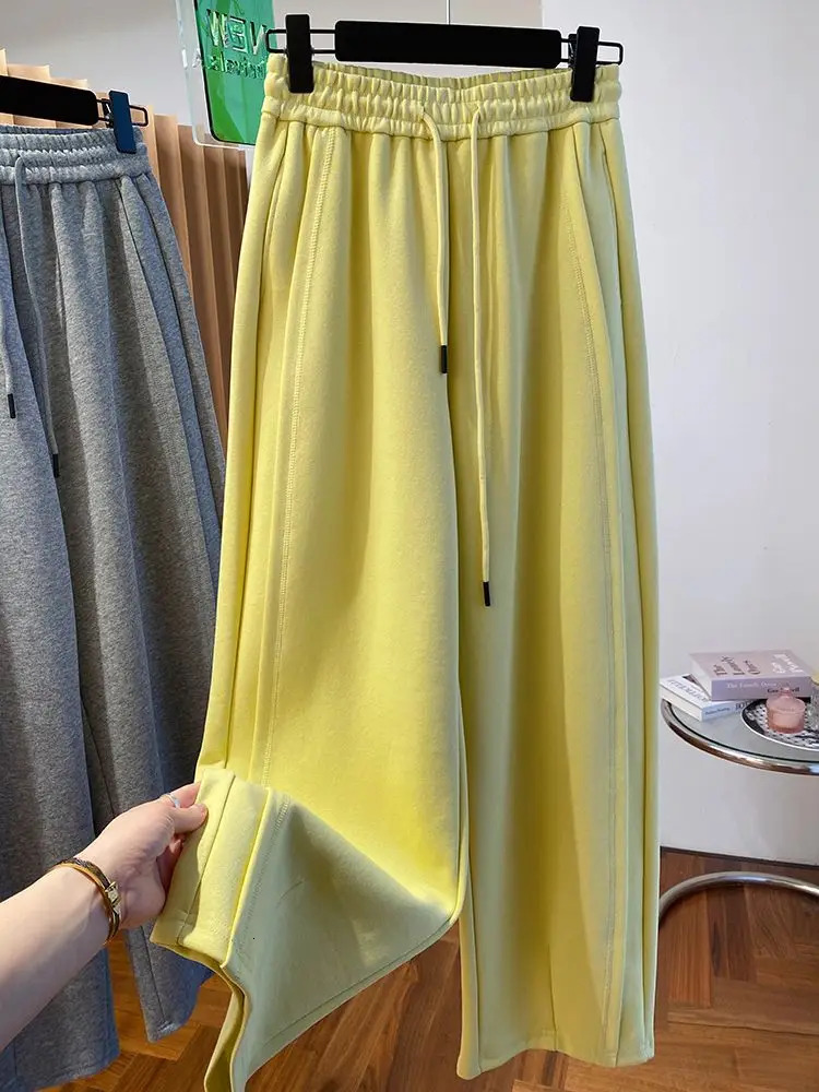 2024 loose casual brushed straight leg wide pants suitable for women high waist spring 9 oclock sports 241212