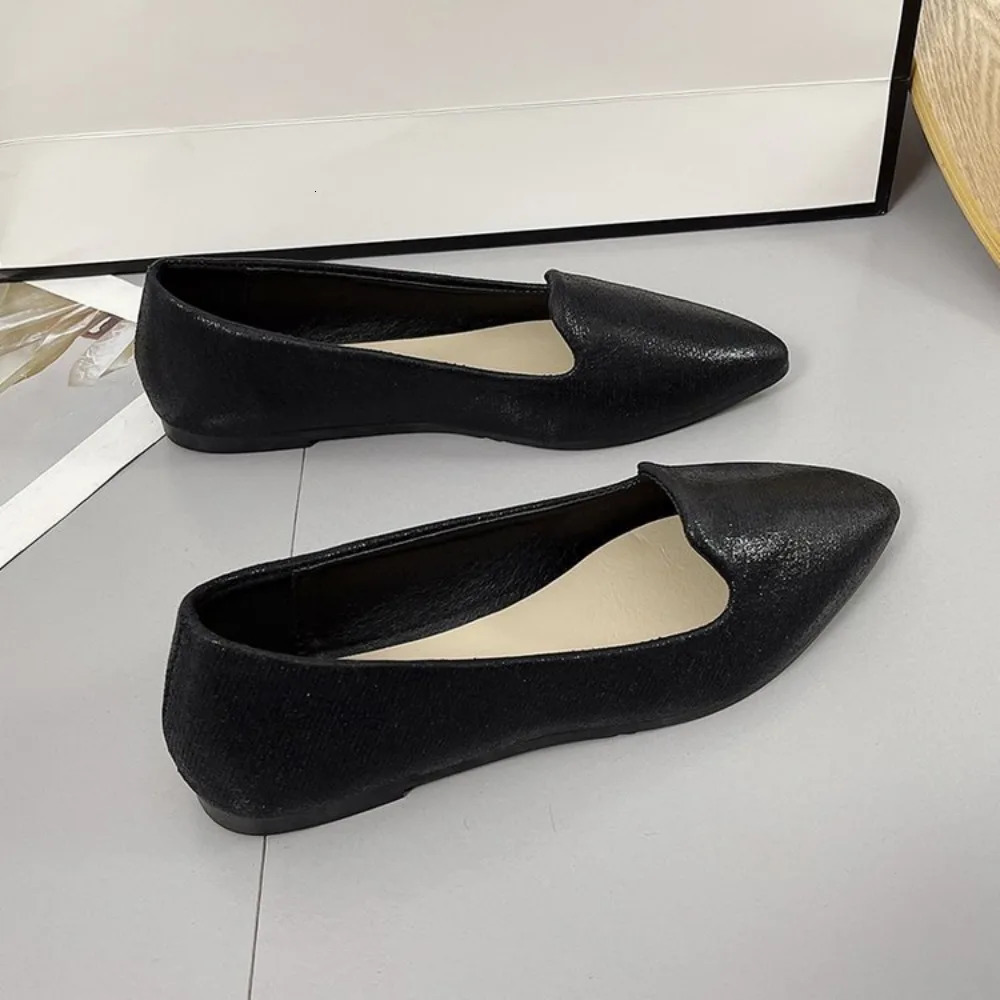 Womens 2024 Fashion Slide Breathable Elastic Ballet Shallow Flat Soft Bottom Corner Toes Enlarged Size 43 Boat Shoes 241213