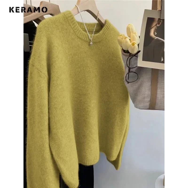 2024 Autumn Winter Elegant Retro Grey Vneck Knitted Long Sleeve Gyaru Floral Womens Casual Solid Color Sweater 241211